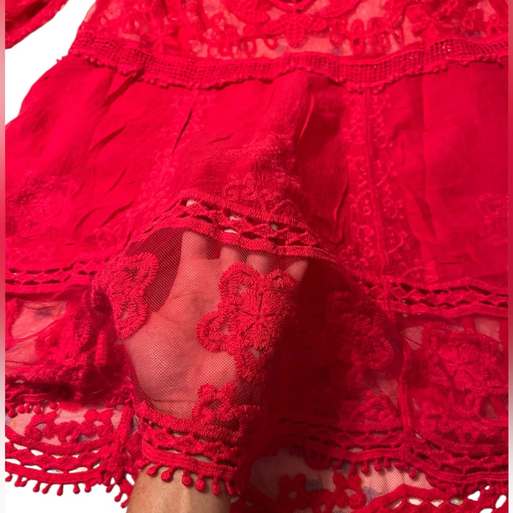 NWT Pink Lace Bathing Suit Swimsuit Cover Up Loose bell sleeves measurements - Picture 14 of 16